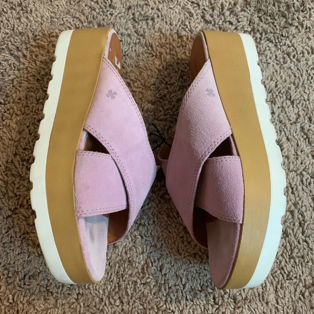 Lucky Brand Vebony Suede Leather Platform Sandals Slip on Lilac Pink size 9